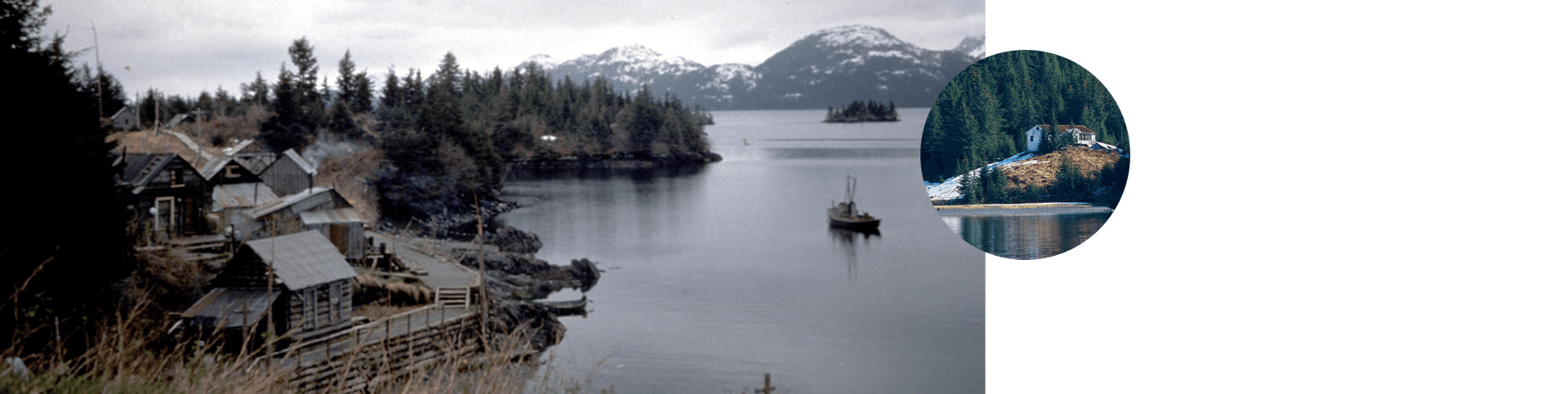 Cabins overlooking water in Alaska